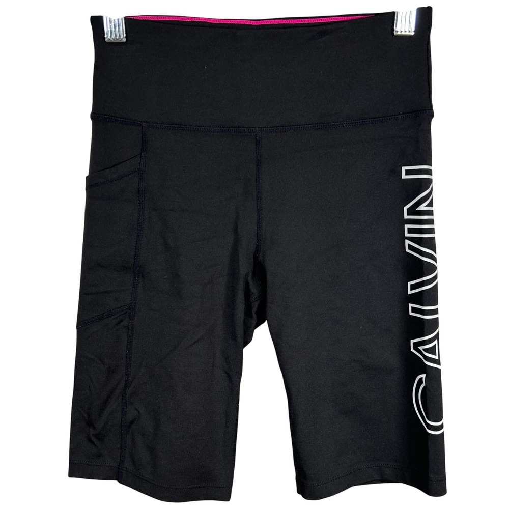 Calvin Klein Performance Womens Black High Waisted Logo Bike Shorts XS Pockets